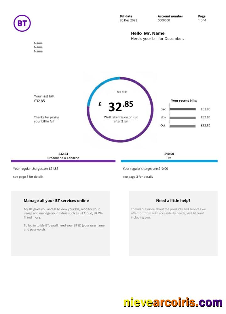 United Kingdom BT utility bill version 2 2